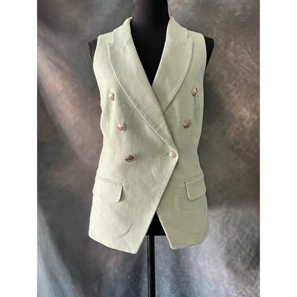 White House Black Market Jackets & Blazers - White House Black Market Tweed Vest Sleeveless Light Green Double Breasted 14‎